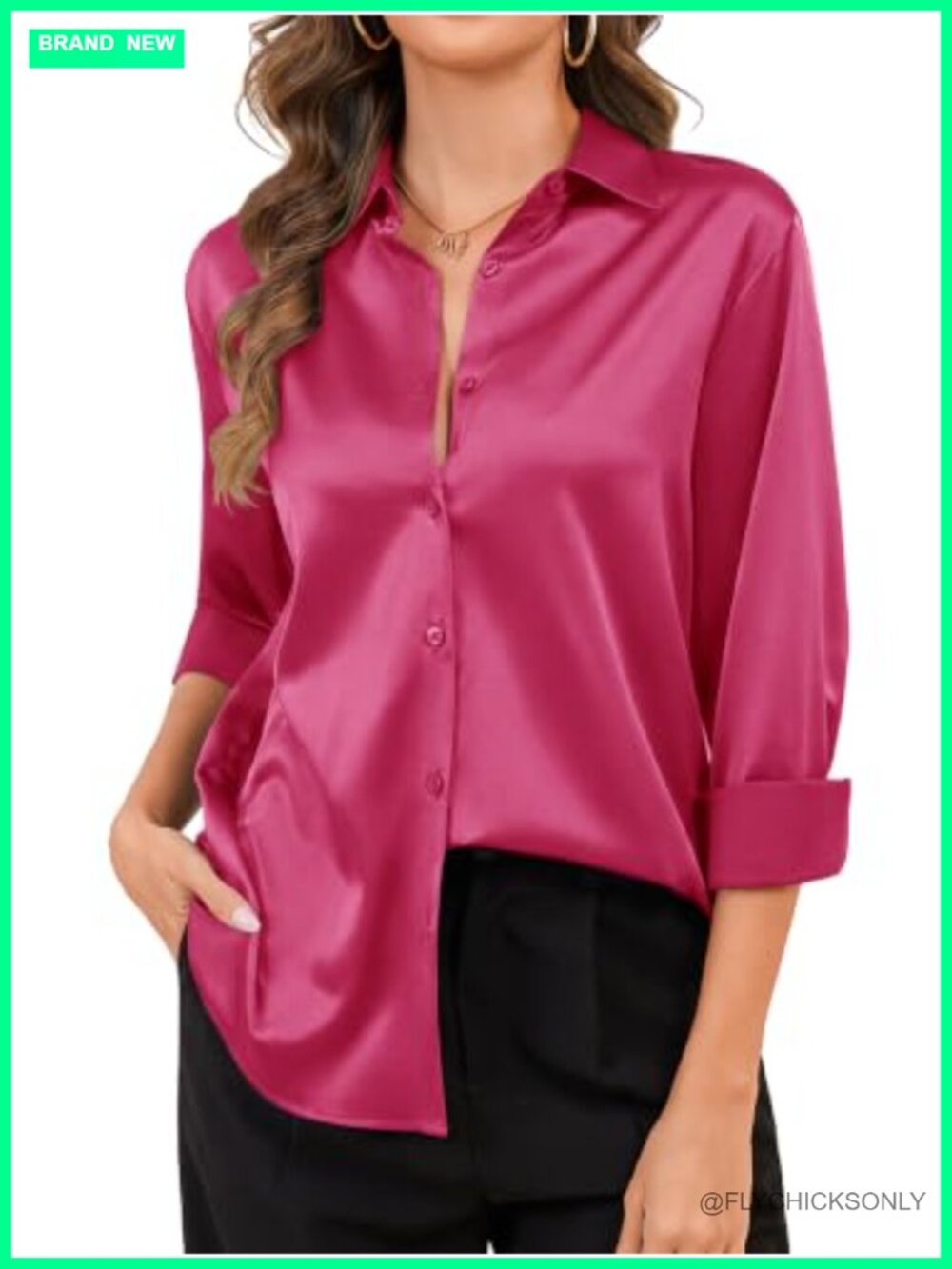 Satin Silk Button Down Shirt Long Sleeve Blouse Business Casual